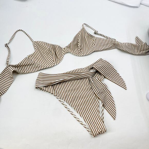 Abercrombie & fitch brown striped high waisted bikini - Picture 2 of 5